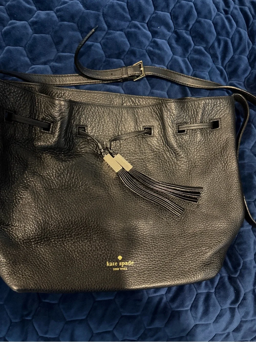 kate spade Black Pebbled Leather Tassel Shoulder Bag